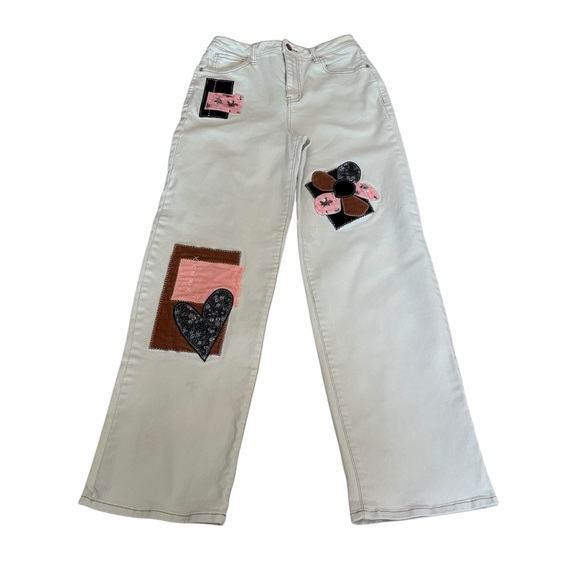 SO Beige Patchwork Wide Leg High Waisted Jeans 7 / 28 - Picture 2 of 13